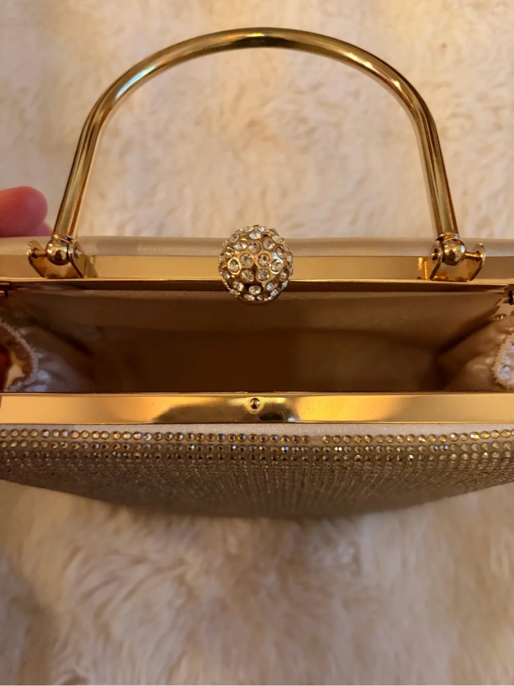 Gold Crystal Mesh Evening Clutch with Top Handle